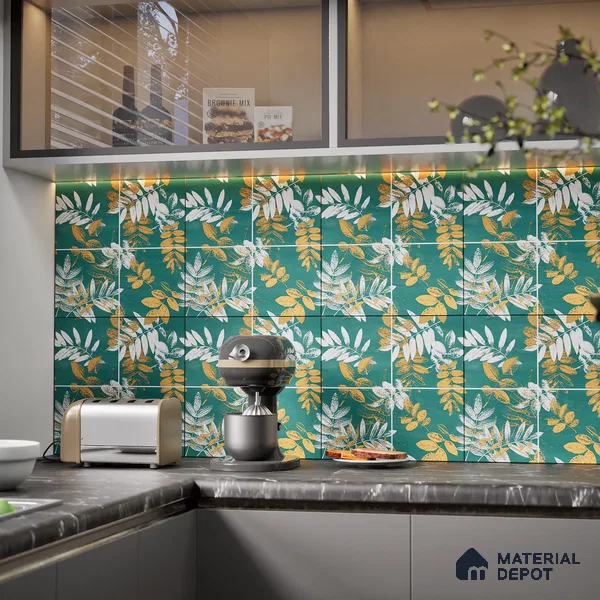 Floral Wall Tile TL 07249 C Plana 8007 GLM (Gold) 1 ft x 1 ft Ceramic Matte Finish - 9 mm  | 2 mm Spacer is Mandatory | Please Expect a Slight Variation of Pattern (Sample)